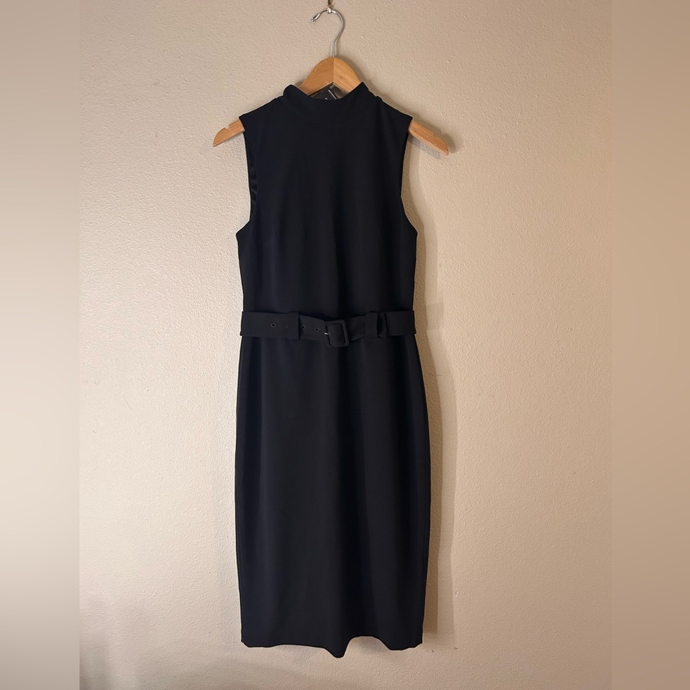 NWT Express Black Mock Neck belted sheath dress